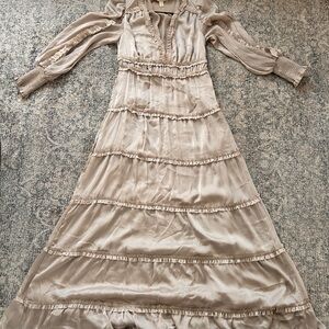 Chelsea & Violet Beige Tiered Ruffle Maxi Dress